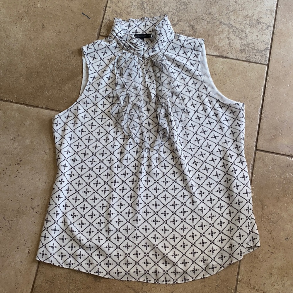 Dressy high collar peek-a-boo sleeveless blouse